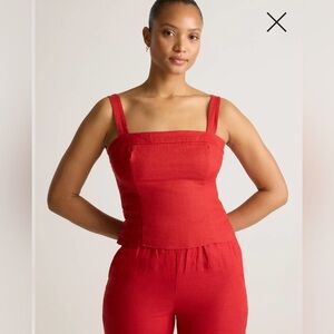 Quince 100% European Linen Fitted Smocked Back Chili Red Tank Medium - Worn Once